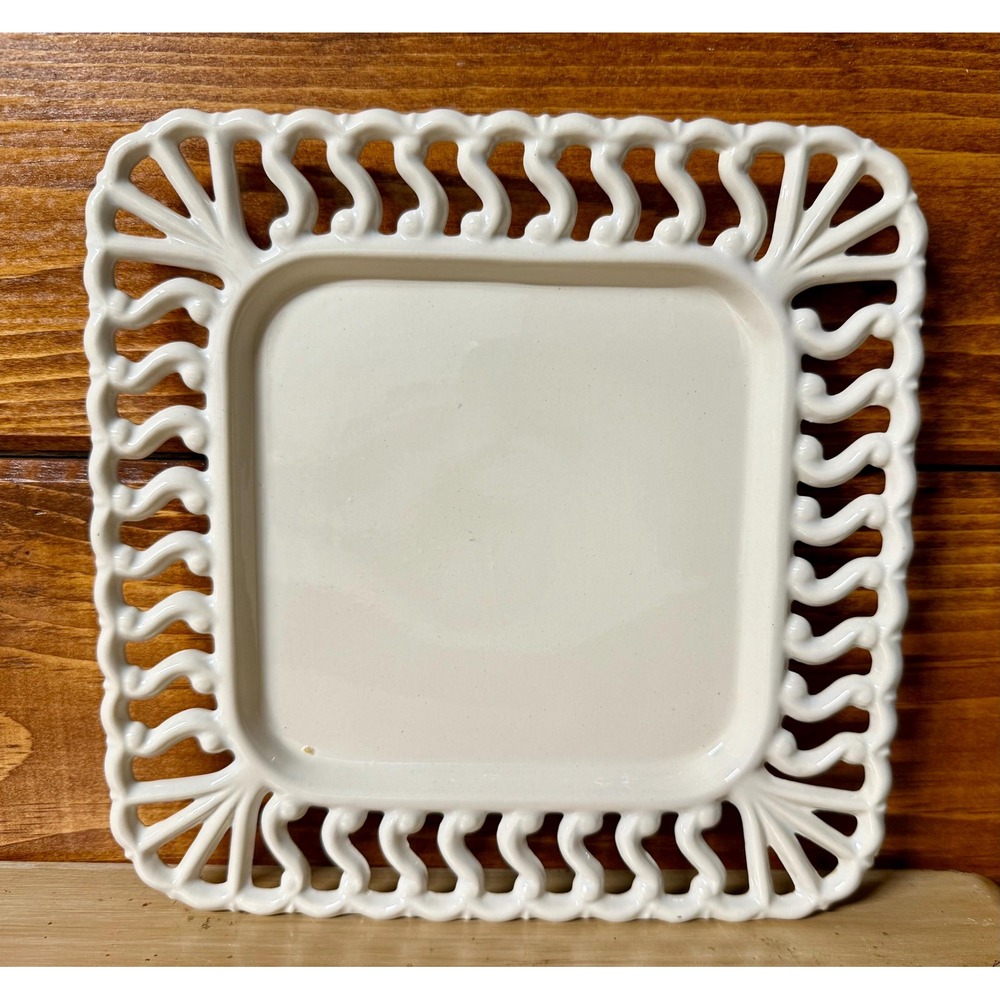 Vintage Reticulated Ceramic Tray Westmoreland-Style Signed S. Capalbo 1979 USA